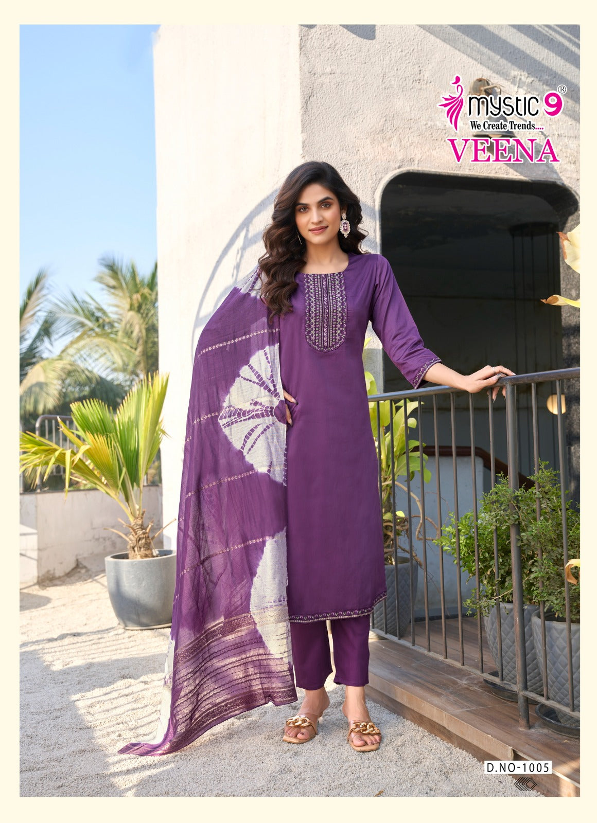 Veena Vol 1 Mystic 9 Jam Satin Readymade Pant Style Suits Wholesaler Ahmedabad