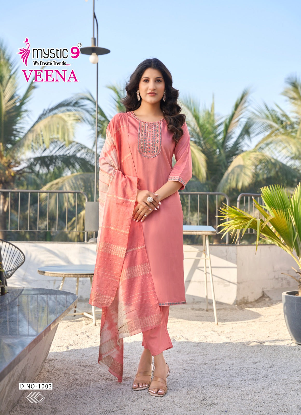 Veena Vol 1 Mystic 9 Jam Satin Readymade Pant Style Suits Wholesaler Ahmedabad