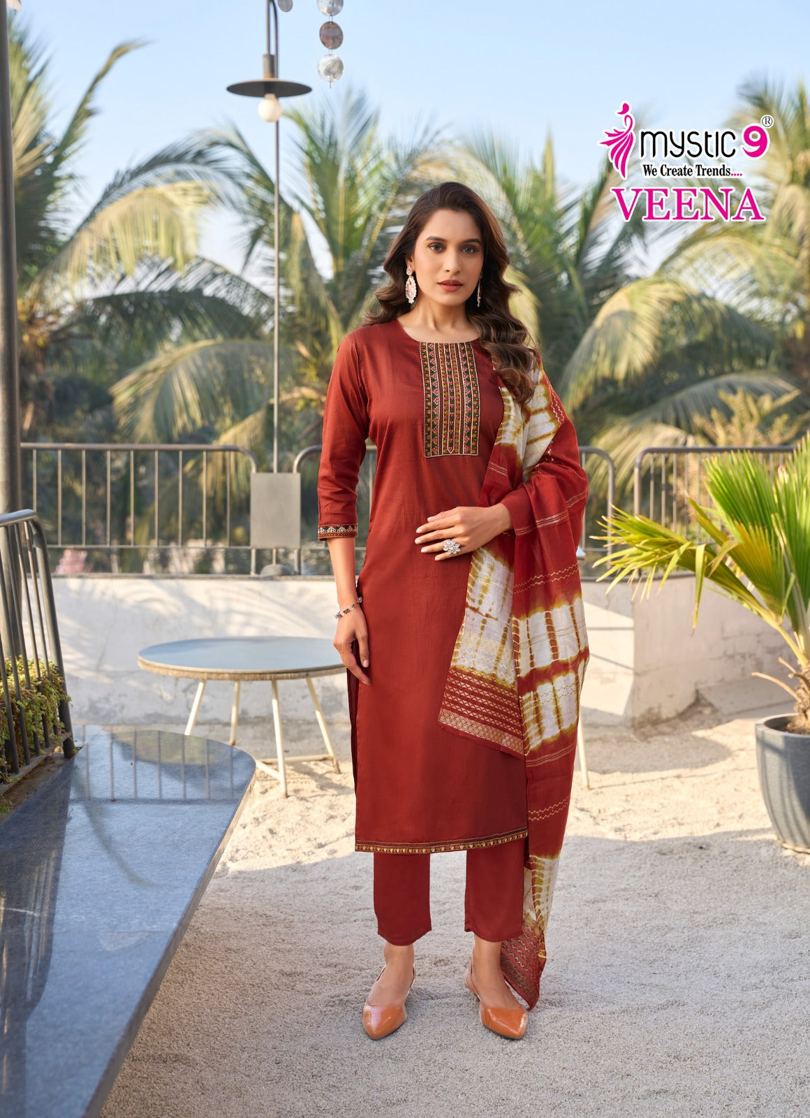 Veena Vol 1 Mystic 9 Jam Satin Readymade Pant Style Suits Wholesaler Ahmedabad