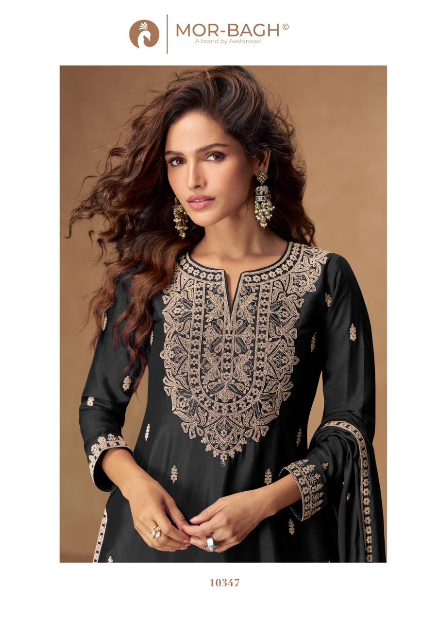 Veera Aashirwad Creation Mor Bagh Chinon Silk Readymade Plazzo Style Suits Manufacturer Ahmedabad