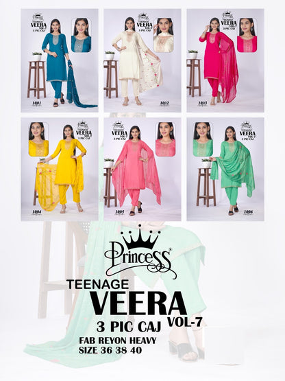 Veera Vol 7 Teenage Princess Creation Rayon Girls Readymade Pant Suits Supplier Gujarat