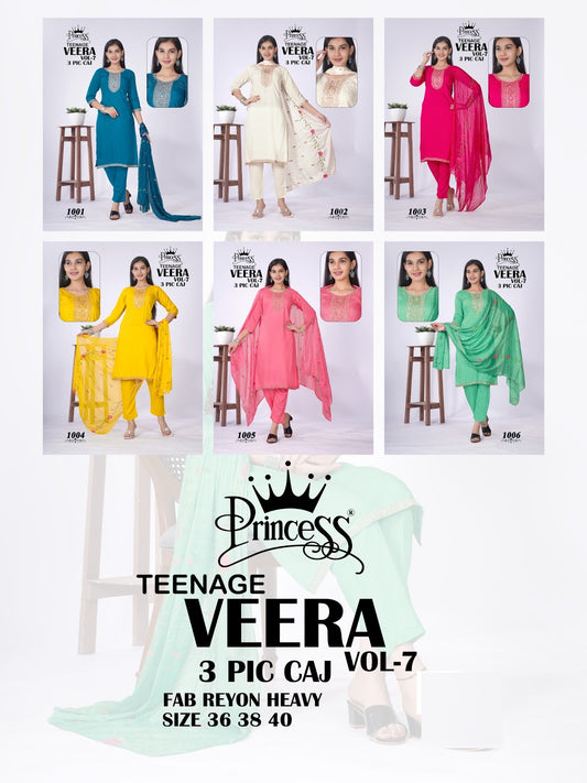 Veera Vol 7 Teenage Princess Creation Rayon Girls Readymade Pant Suits Supplier Gujarat
