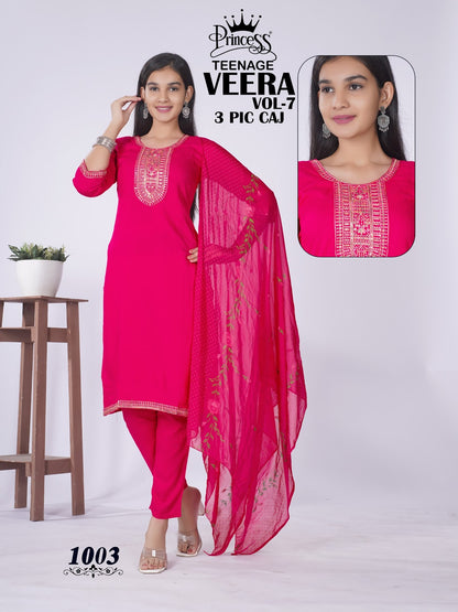 Veera Vol 7 Teenage Princess Creation Rayon Girls Readymade Pant Suits Supplier Gujarat