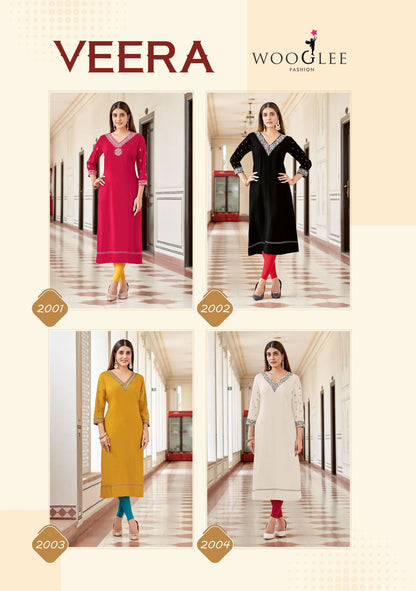 Veera Wooglee Rayon Long Straight Kurti Wholesaler