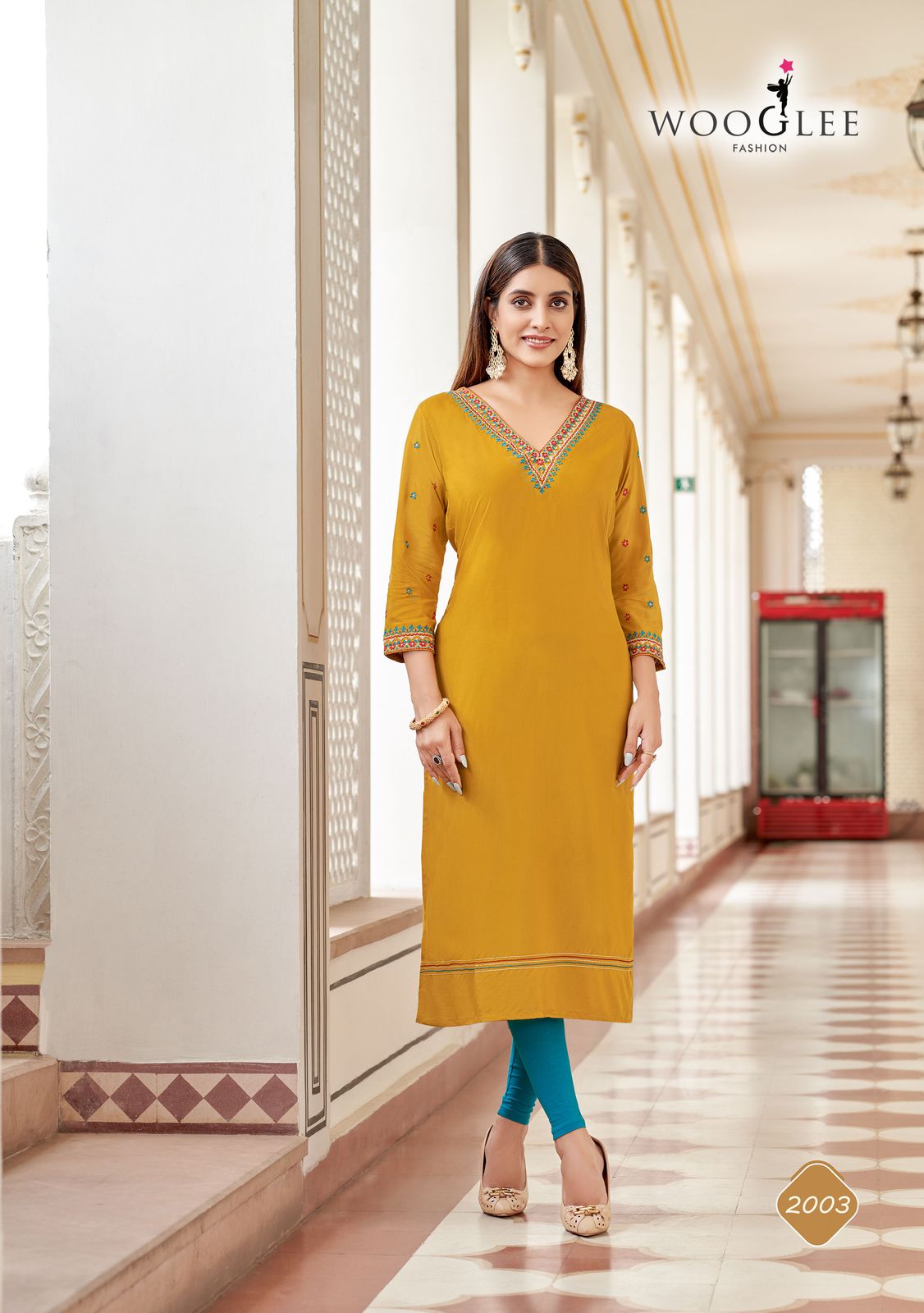Veera Wooglee Rayon Long Straight Kurti Wholesaler