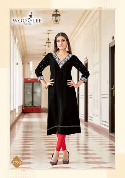 Veera Wooglee Rayon Long Straight Kurti Wholesaler