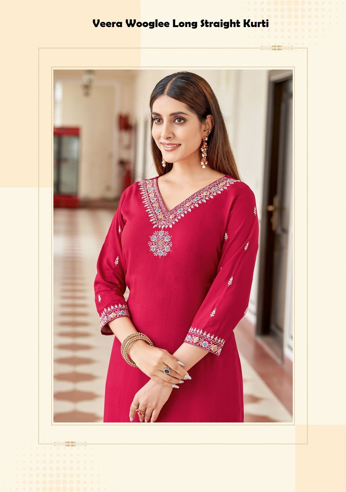 Veera Wooglee Rayon Long Straight Kurti Wholesaler