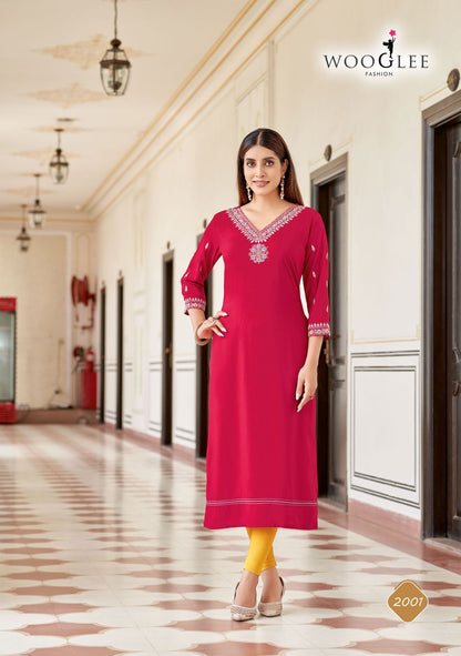Veera Wooglee Rayon Long Straight Kurti Wholesaler