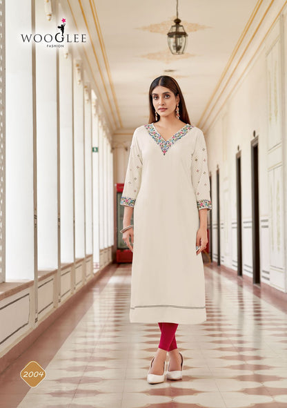 Veera Wooglee Rayon Long Straight Kurti Wholesaler