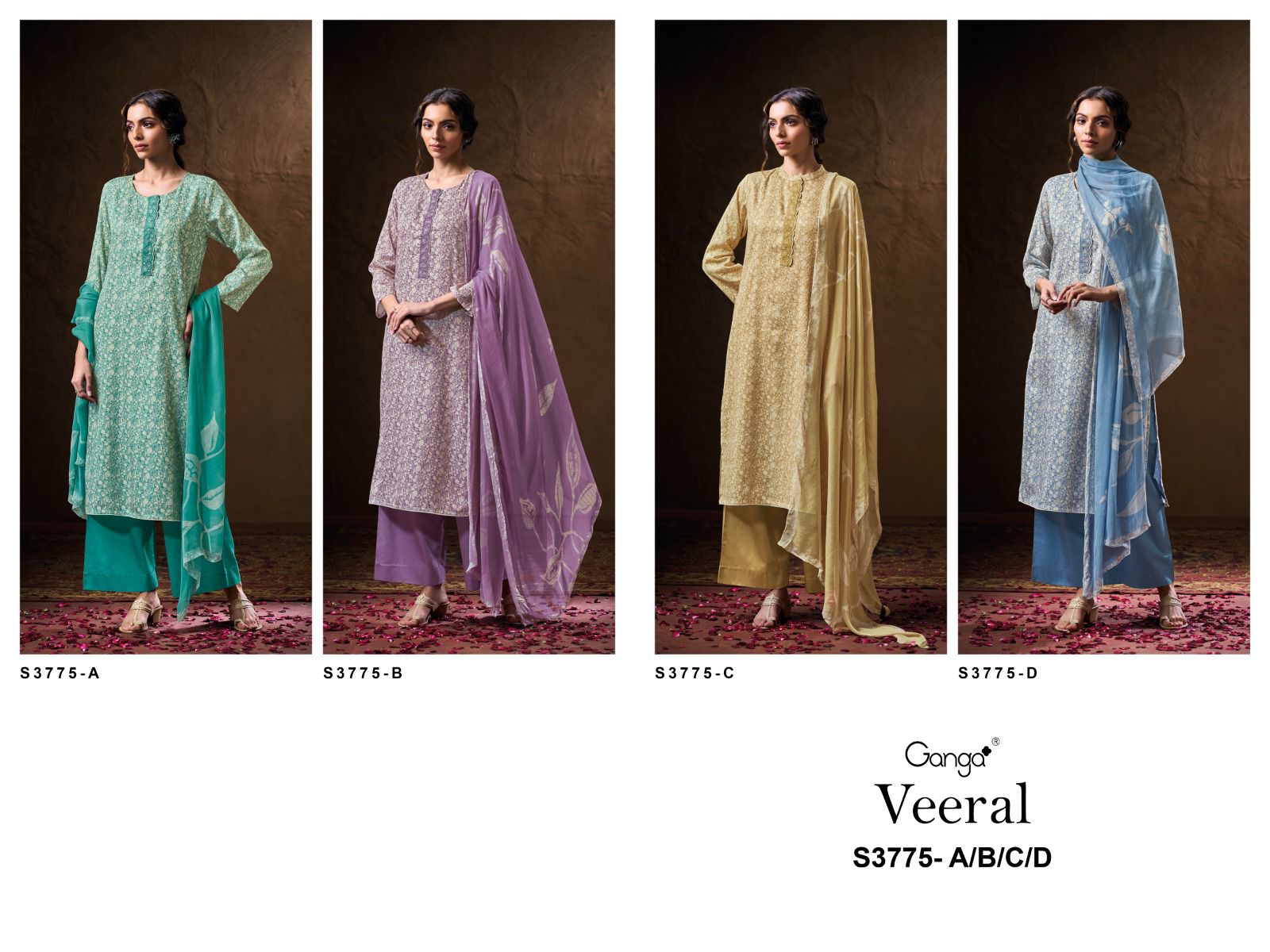 Veeral 3775 Ganga Cotton Satin Plazzo Style Suits Exporter