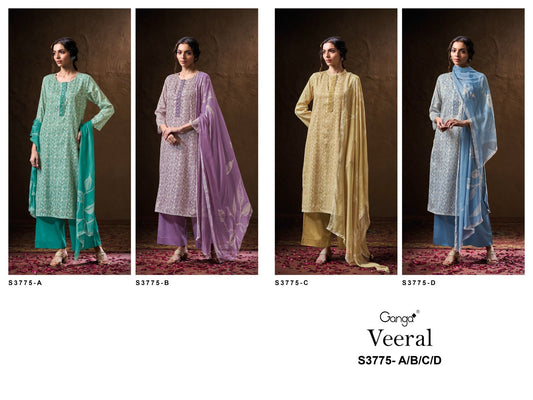 Veeral 3775 Ganga Cotton Satin Plazzo Style Suits Exporter