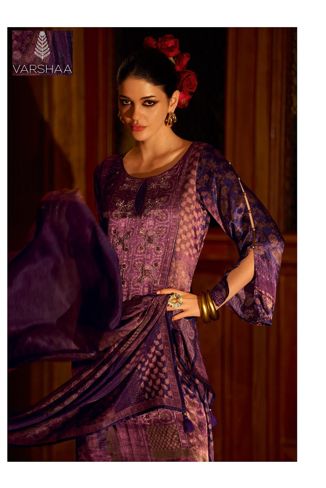 Velour Varshaa Silk Plazzo Style Suits Supplier Ahmedabad
