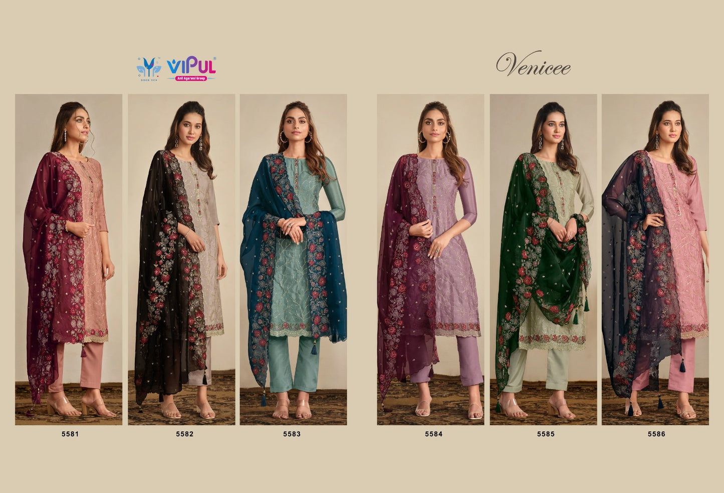 Venicee Vipul Chinon Pant Style Suits Wholesaler