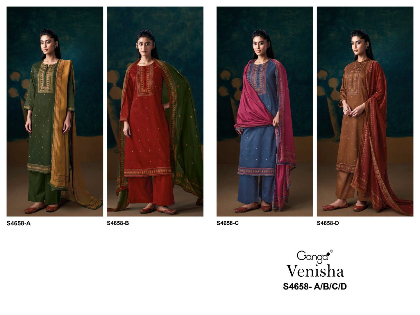 Venisha S4658 Ganga Cotton Satin Pant Style Suits Wholesaler