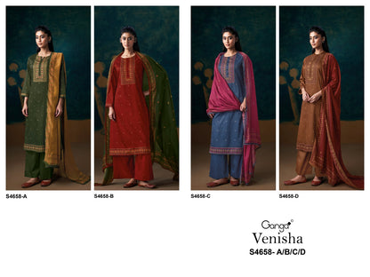 Venisha S4658 Ganga Cotton Satin Pant Style Suits Wholesaler