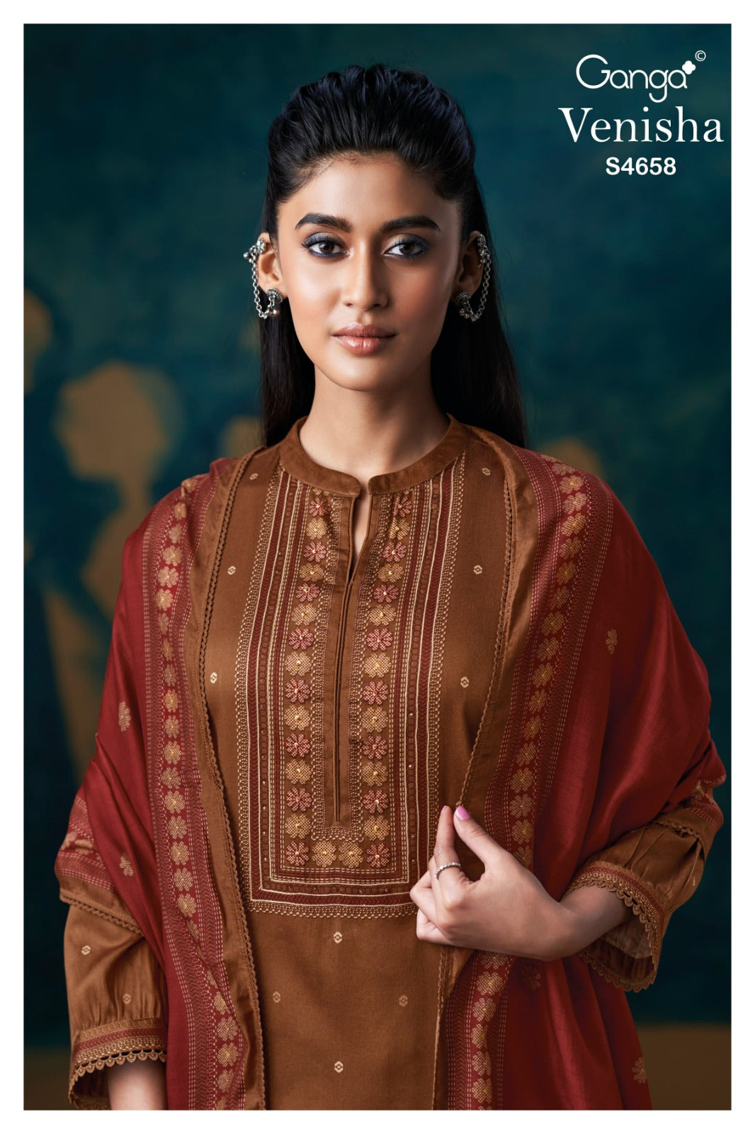 Venisha S4658 Ganga Cotton Satin Pant Style Suits Wholesaler