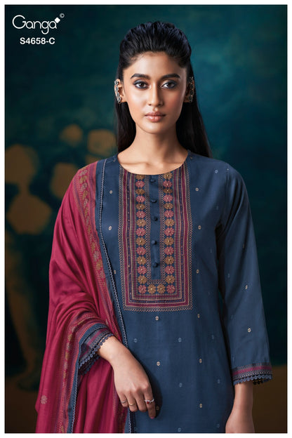 Venisha S4658 Ganga Cotton Satin Pant Style Suits Wholesaler