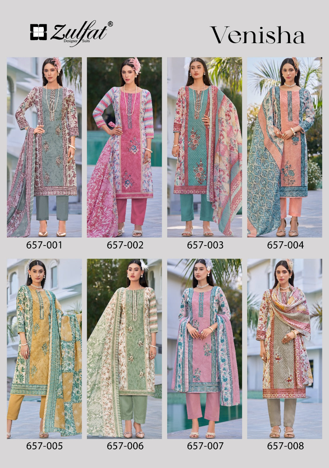 Venisha Zulfat Designer Pure Cotton Karachi Salwar Suits Exporter Ahmedabad