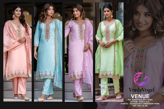 Venue Vrede Vogel Roman Silk Readymade Pant Style Suits Wholesale