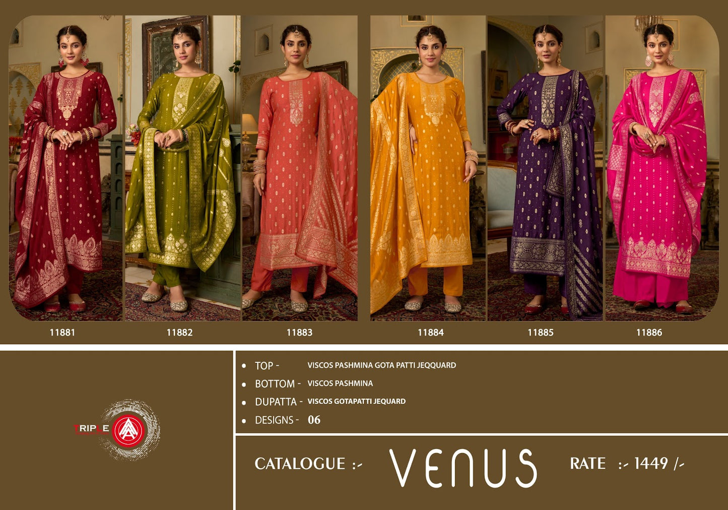 Venus Triple Aaa Viscose Pashmina Suits Manufacturer Ahmedabad