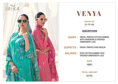 Venya Irika Cotton Cambric Pant Style Suits Wholesaler Gujarat