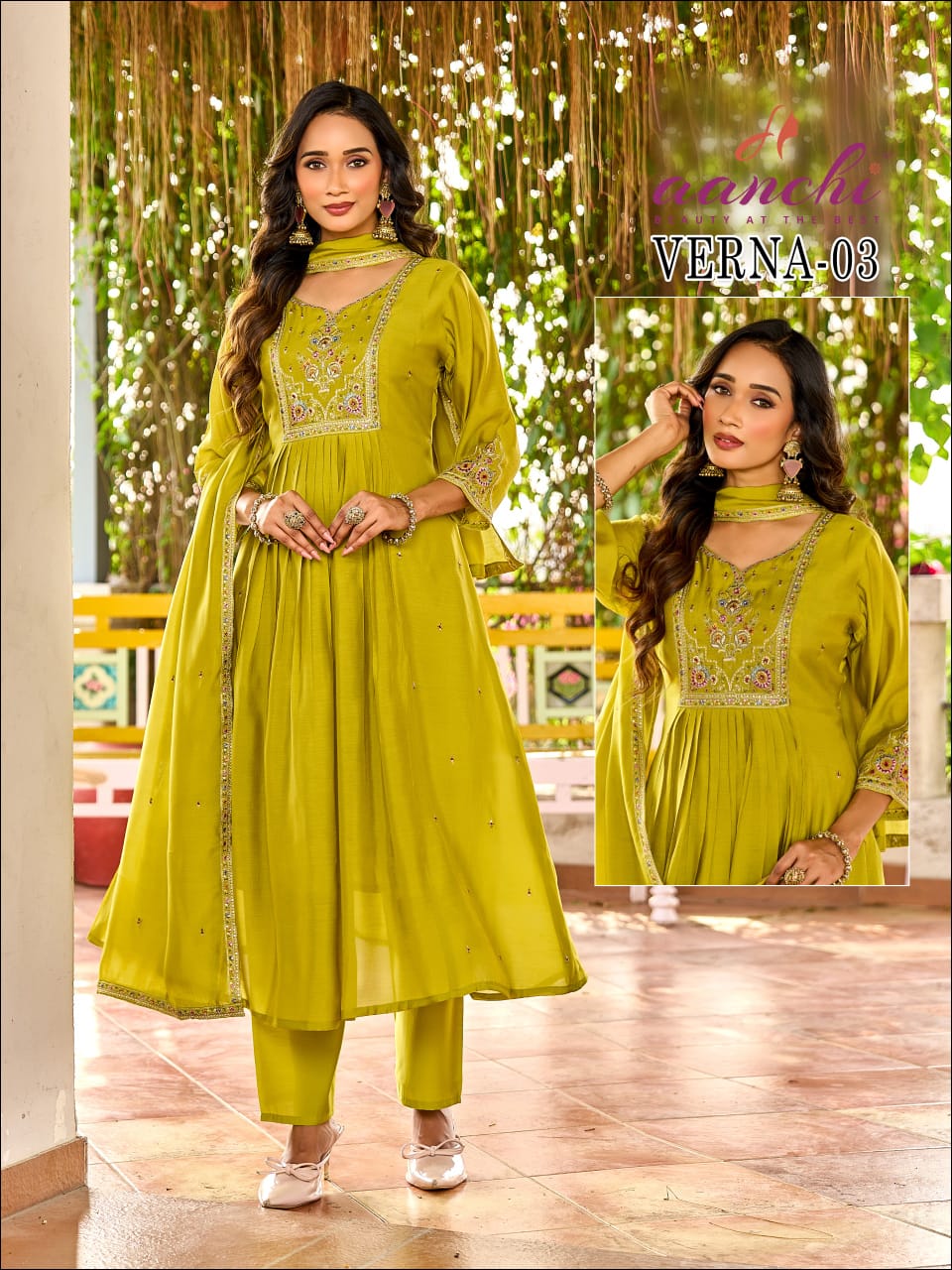 Verna Aanchi Mul Chanderi Readymade Anarkali Suits Exporter Ahmedabad