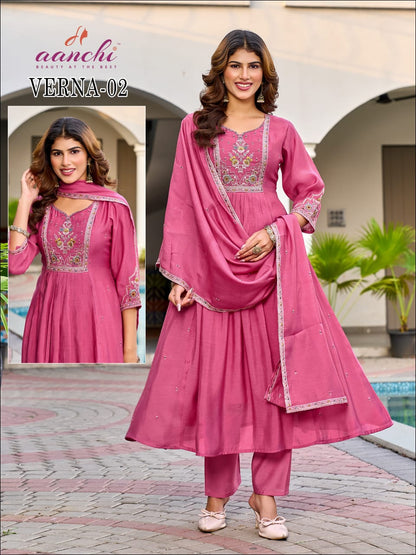 Verna Aanchi Mul Chanderi Readymade Anarkali Suits Exporter Ahmedabad