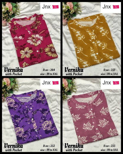 Vernika 1508 Jnx Rayon Kurti With Pocket Wholesale Rate