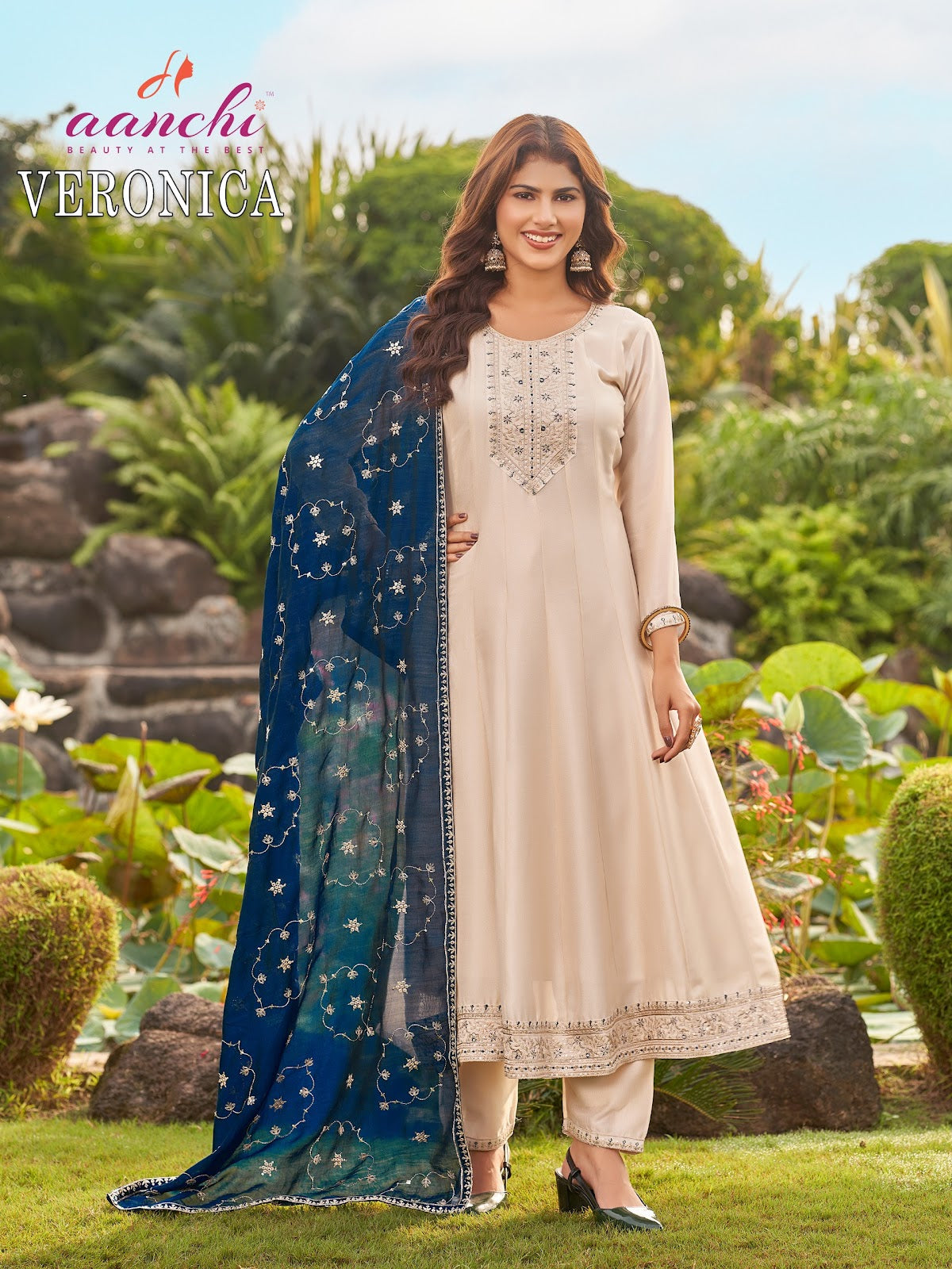 Veronica Aanchi Vichitra Silk Readymade Anarkali Suits Manufacturer Ahmedabad