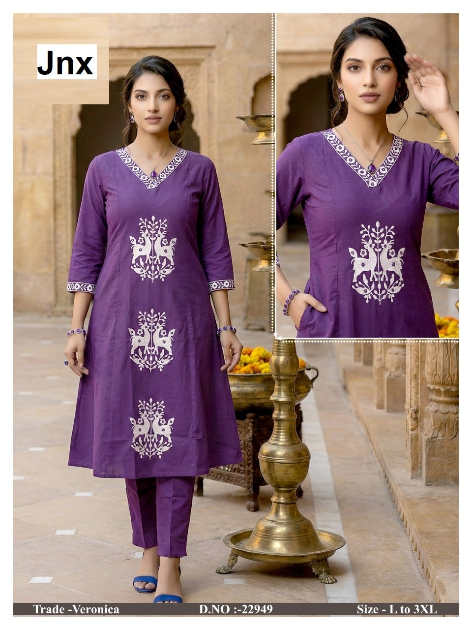 Veronica Jnx Dhabu Cotton Kurti Pant Set Exporter Ahmedabad