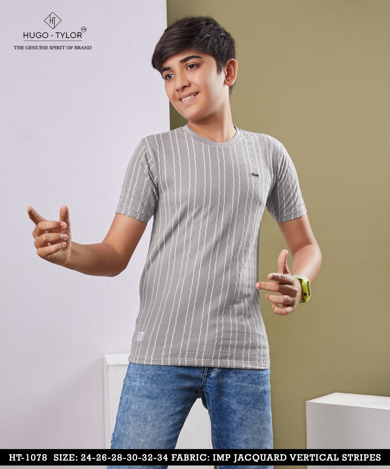 Vertical Stripes Ht 1078 Hugo Tylor Imported Boys Tshirt Supplier Ahmedabad