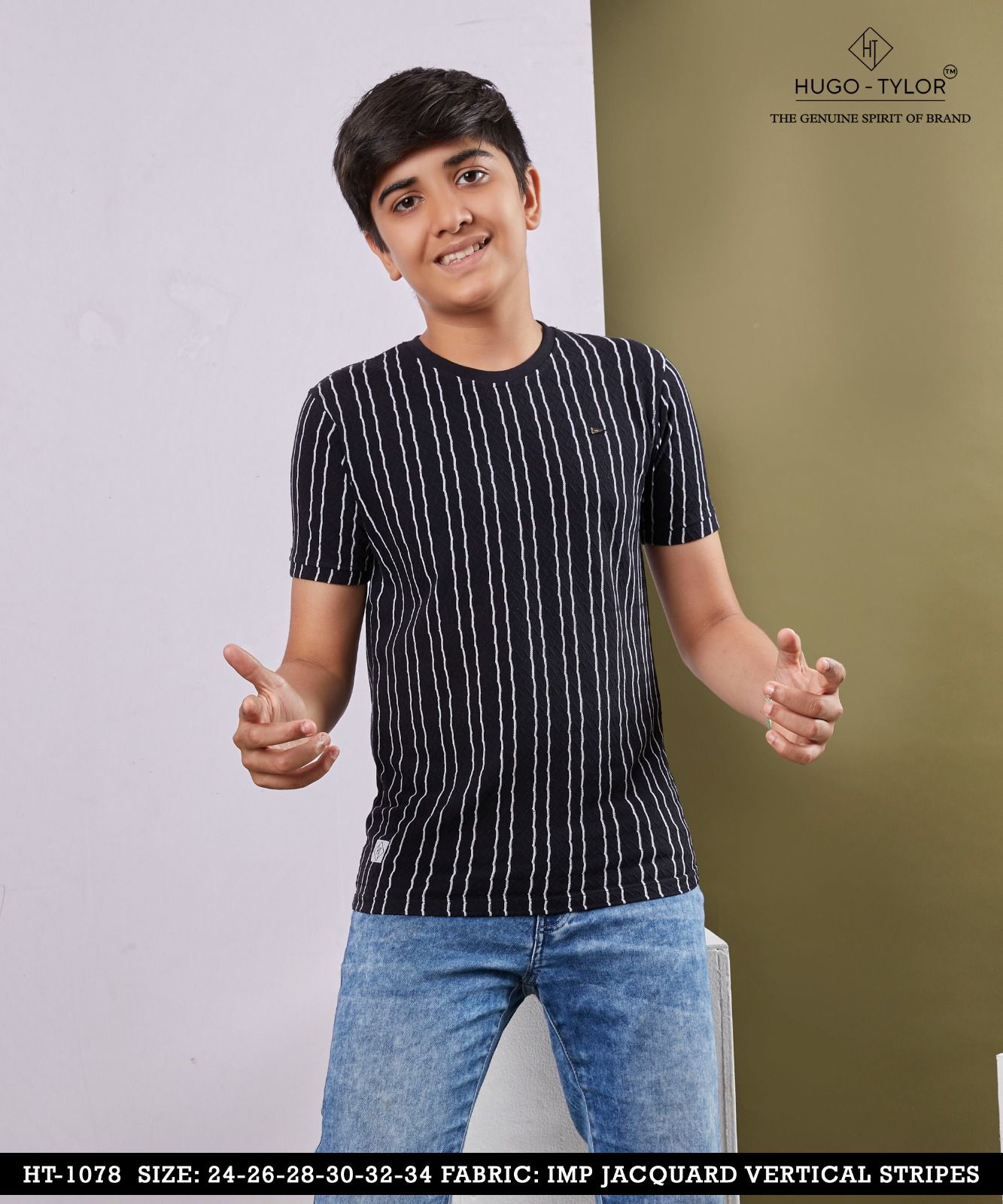 Vertical Stripes Ht 1078 Hugo Tylor Imported Boys Tshirt Supplier Ahmedabad
