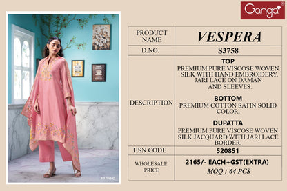 Vespera 3758 Ganga Premium Viscose Plazzo Style Suits Wholesaler India