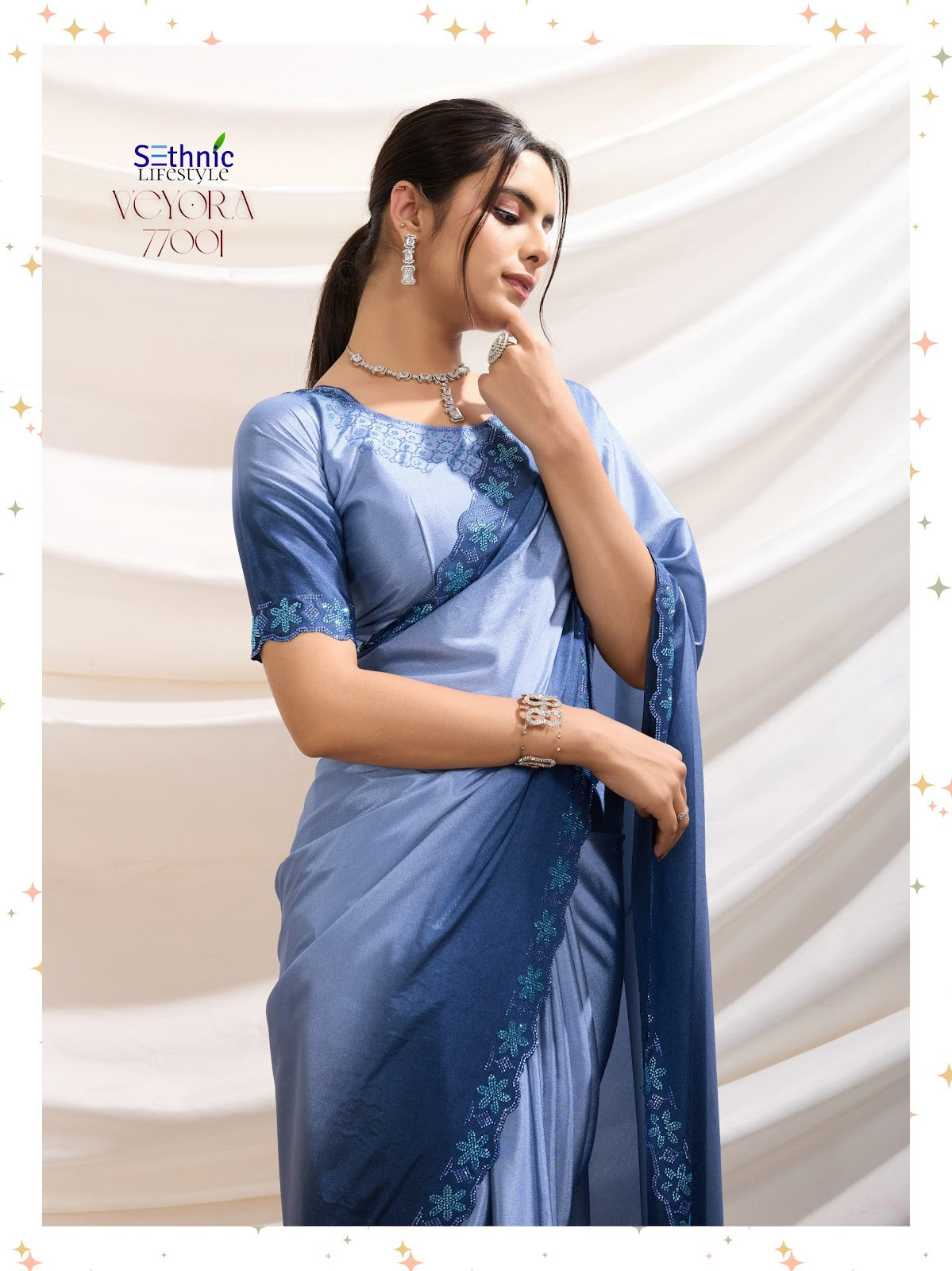 Veyora 77001 To 77003 Sethnic Crepe Sarees Exporter Ahmedabad