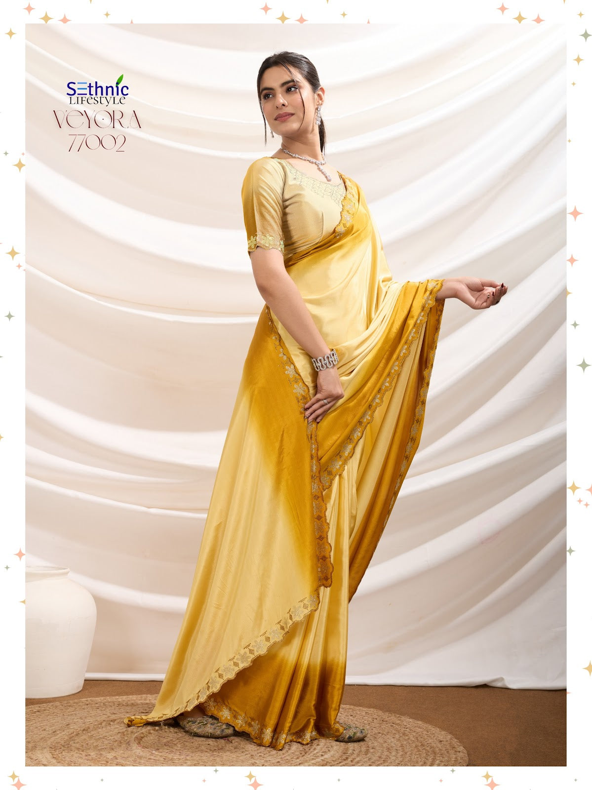 Veyora 77001 To 77003 Sethnic Crepe Sarees Exporter Ahmedabad