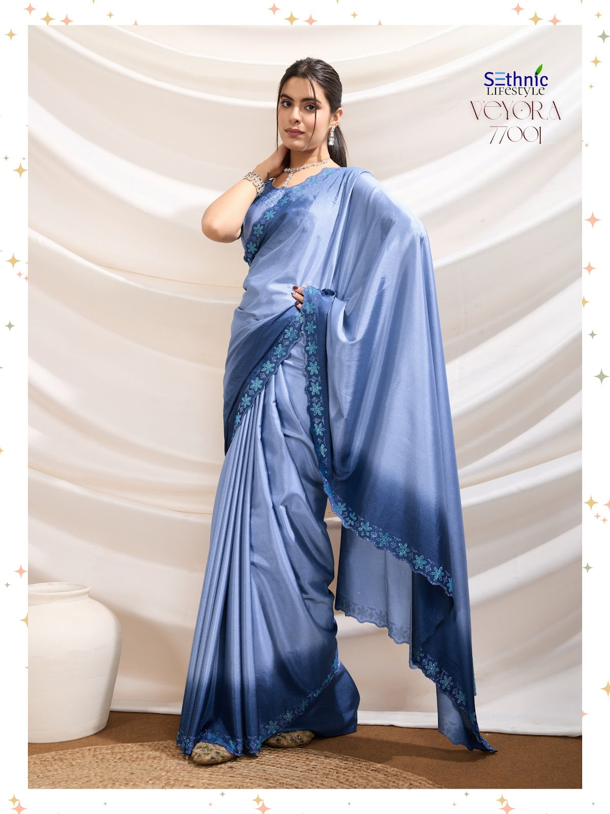 Veyora 77001 To 77003 Sethnic Crepe Sarees Exporter Ahmedabad