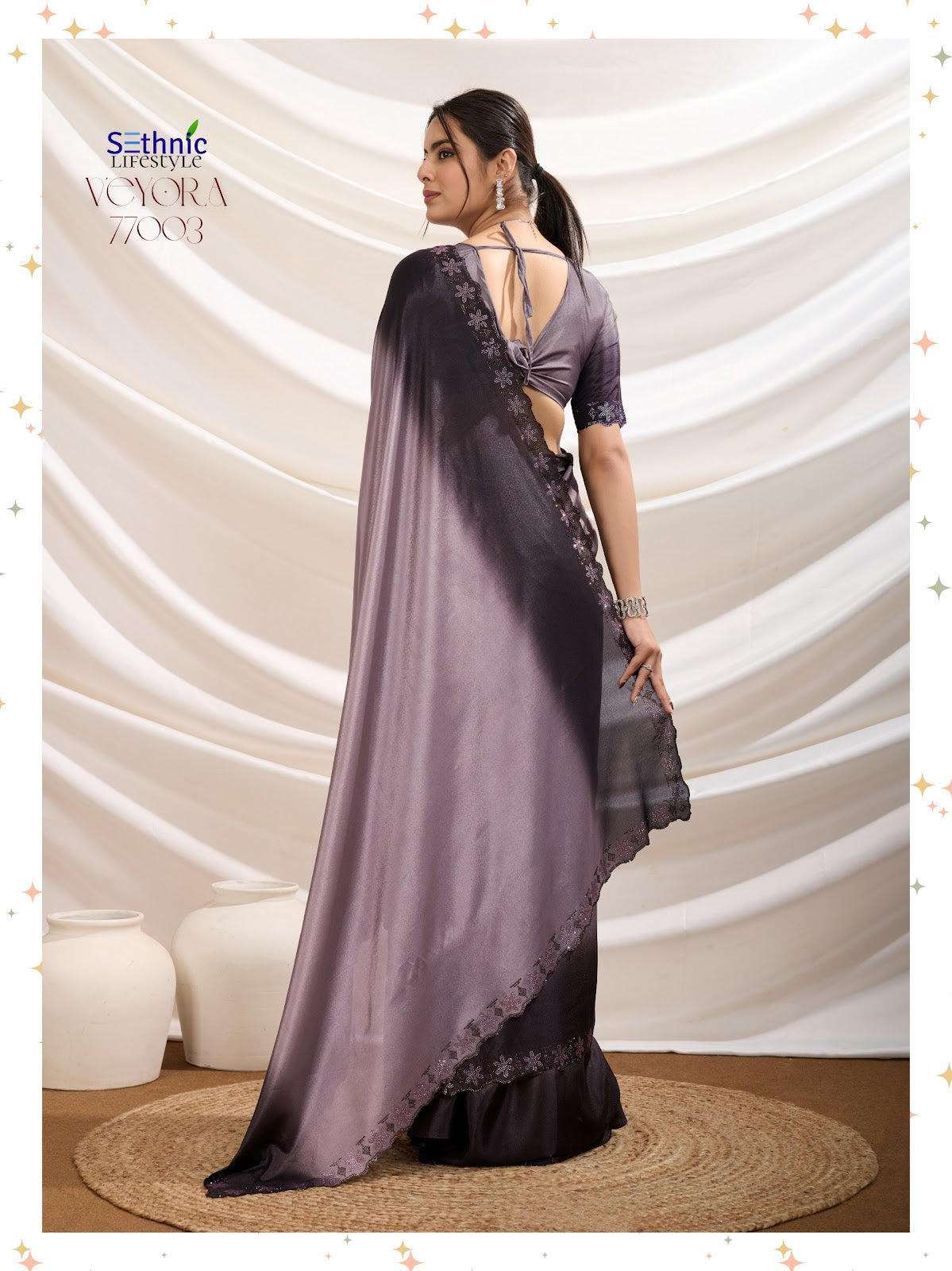Veyora 77001 To 77003 Sethnic Crepe Sarees Exporter Ahmedabad
