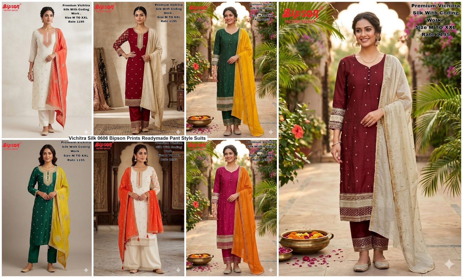 Vichitra Silk 0606 Bipson Prints Viscose Readymade Pant Style Suits Exporter Gujarat