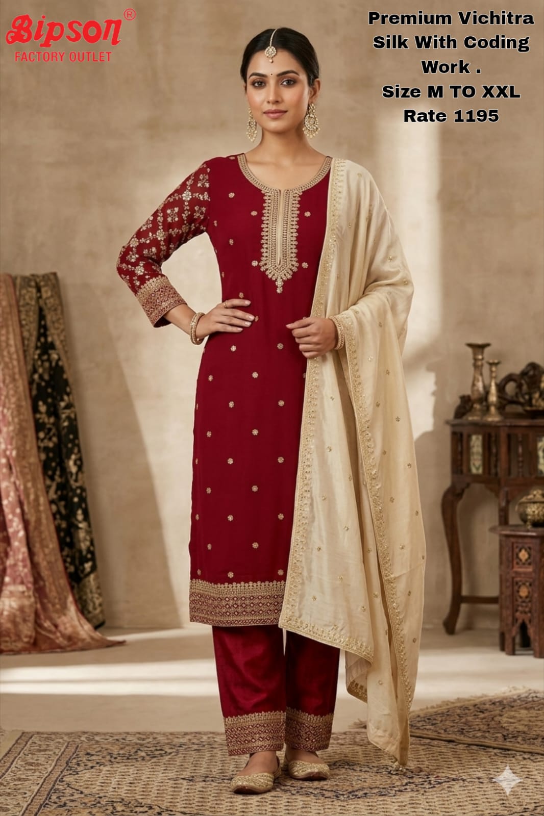 Vichitra Silk 0606 Bipson Prints Viscose Readymade Pant Style Suits Exporter Gujarat