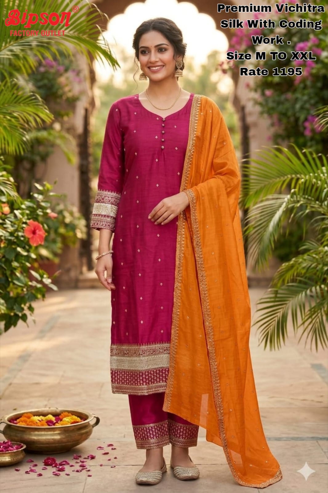 Vichitra Silk 0606 Bipson Prints Viscose Readymade Pant Style Suits Exporter Gujarat