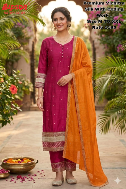 Vichitra Silk 0606 Bipson Prints Viscose Readymade Pant Style Suits Exporter Gujarat