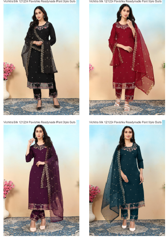 Vichitra Silk 121224 Pavishka Readymade Pant Style Suits Exporter India
