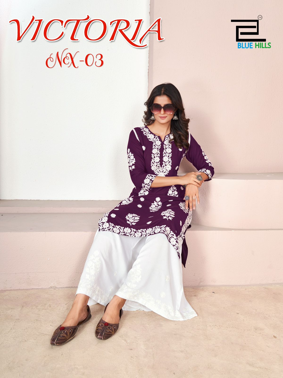 Victoria Nx 03 Blue Hills Rayon 14Kg Kurti Plazzo Set Wholesaler Gujarat
