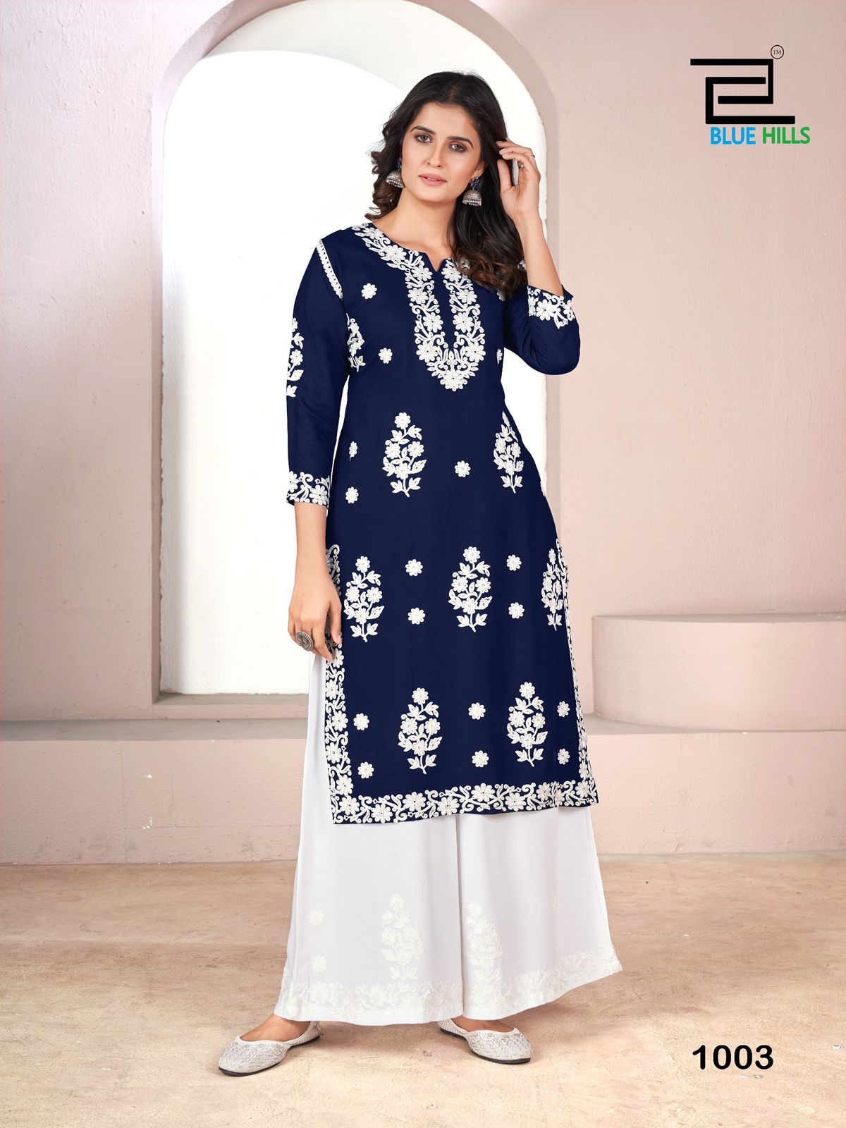 Victoria Nx 03 Blue Hills Rayon 14Kg Kurti Plazzo Set Wholesaler Gujarat
