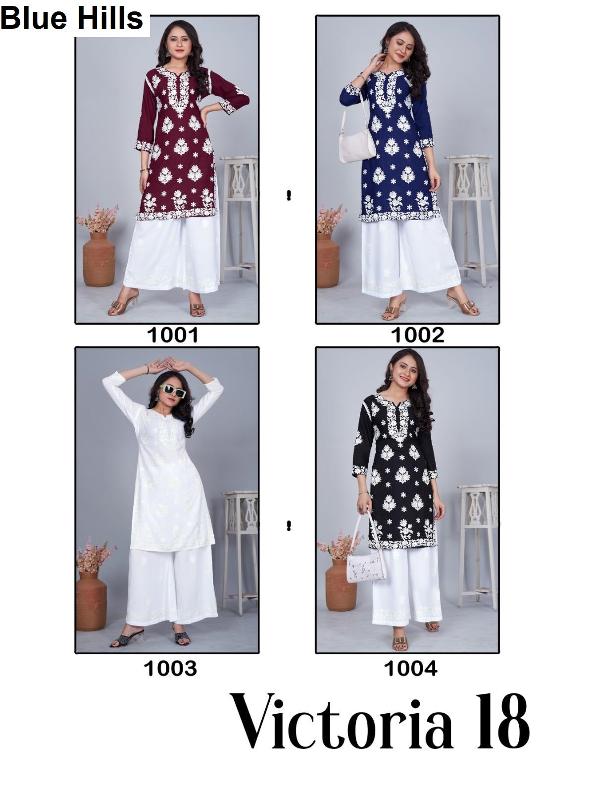 Victoria Vol 18 Blue Hills Rayon 14Kg Kurti Plazzo Set Exporter Ahmedabad