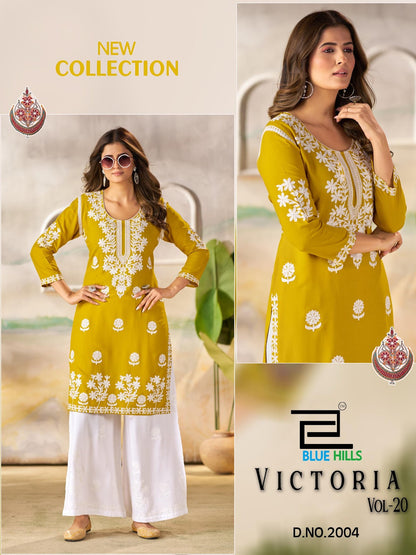 Victoria Vol 20 Blue Hills Rayon 14Kg Kurti Plazzo Set Wholesaler Gujarat