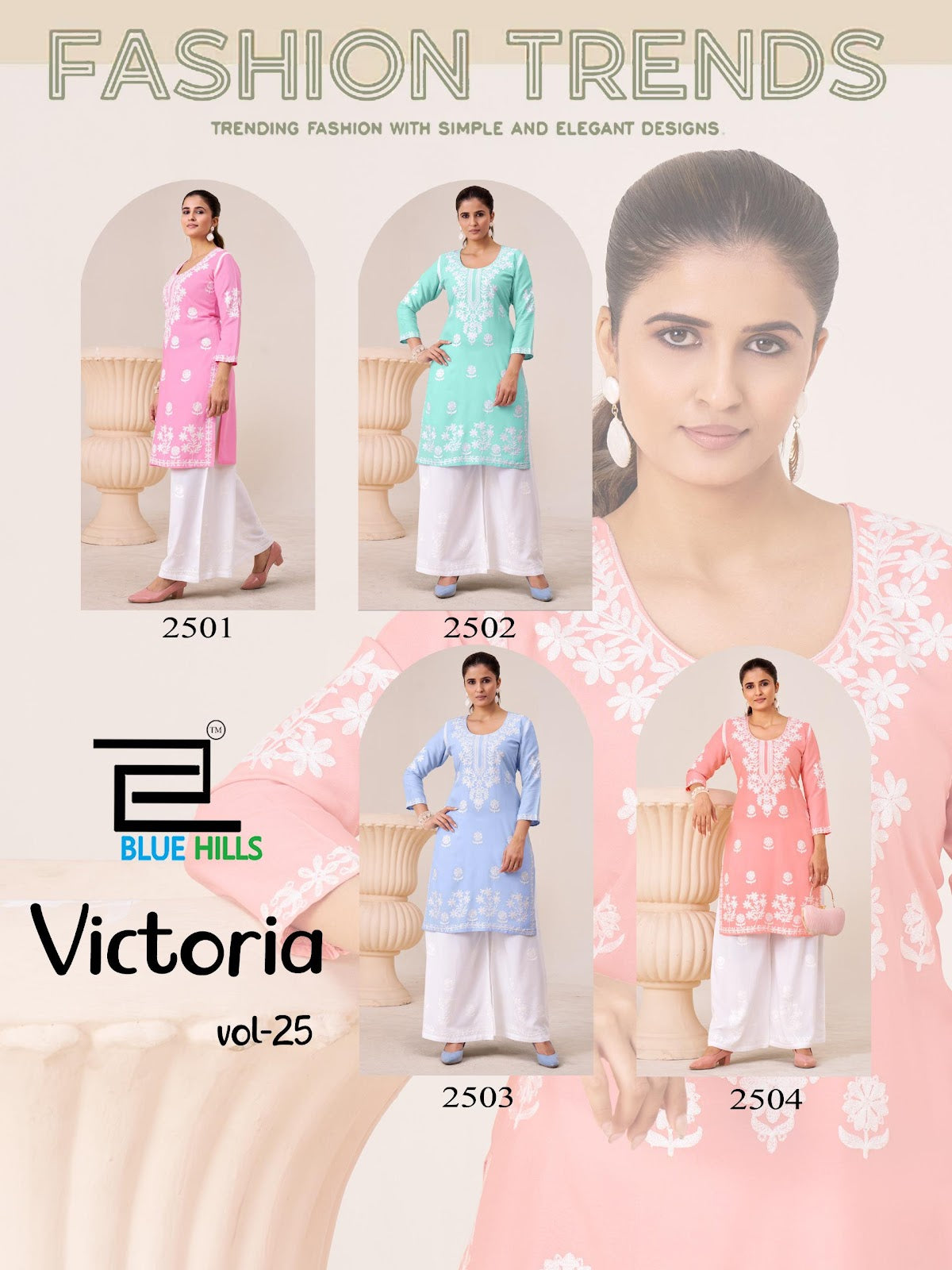 Victoria Vol 25 Blue Hills Rayon 14Kg Kurti Plazzo Set Wholesale