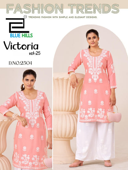 Victoria Vol 25 Blue Hills Rayon 14Kg Kurti Plazzo Set Wholesale