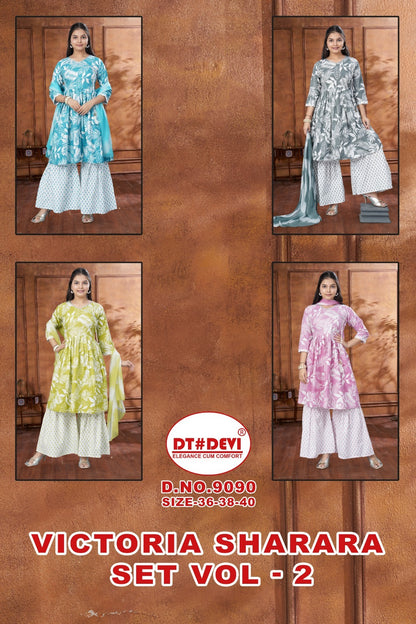 Victoria Vol 2 Dn 9090 Dt Devi Cotton Girls Readymade Sharara Suits Wholesale Price