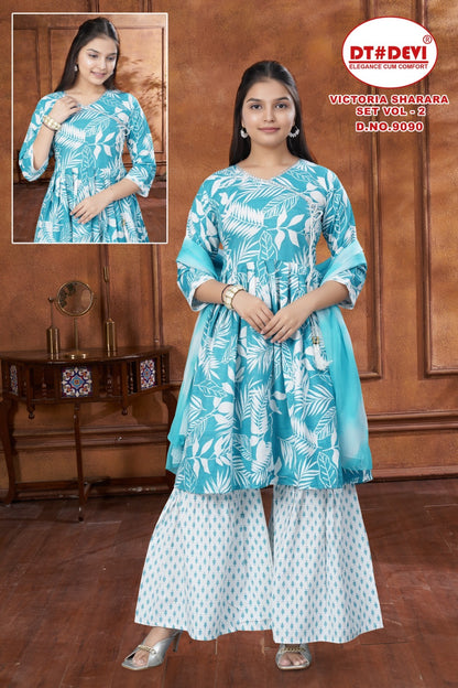 Victoria Vol 2 Dn 9090 Dt Devi Cotton Girls Readymade Sharara Suits Wholesale Price